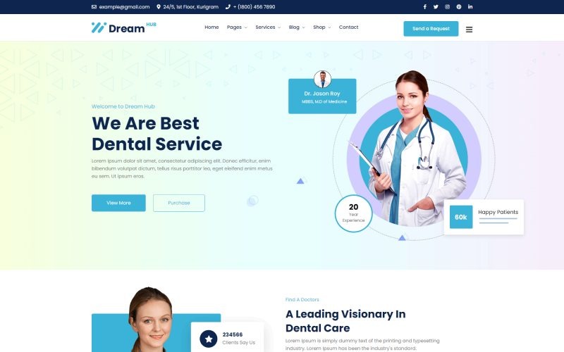 Šablona HTML5 zubního lékaře a zubní kliniky DreamHub