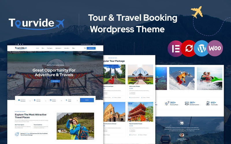 Tourvide - Tema WordPress Elementor per la prenotazione di viaggi turistici