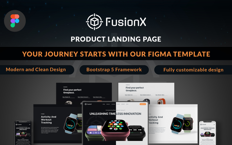 FusionX: Šablona vstupní stránky Figma pro spuštění produktu
