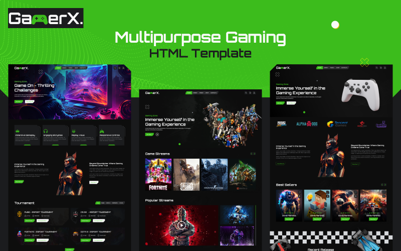 GamerX -通用游戏HTML模型|游戏商店|玩家, 在线流媒体和游戏博客