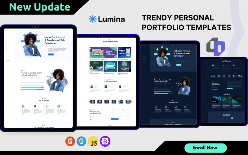 Lumina: plantilla HTML para desarrolladores, diseñadores, autónomos o cualquier profesión.