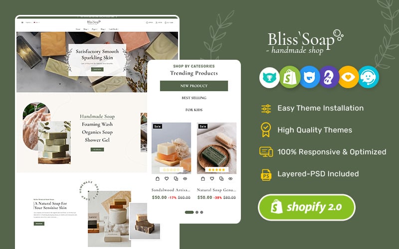 BlissSoap -手工Shopify主题为手工肥皂，大豆蜡烛和艺术制造商