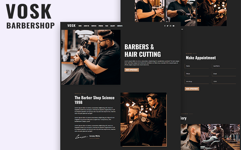 VOSK - modelo de página de destino HTML5 para barbearia masculina