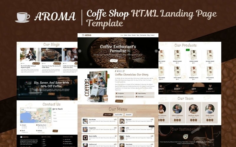 Aroma - Coffee Shop HTML5 Landing Page Template