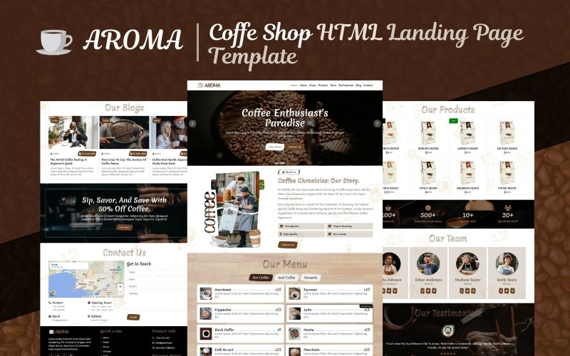 Aroma - HTML5-bestemmingspaginasjabloon voor koffiewinkel