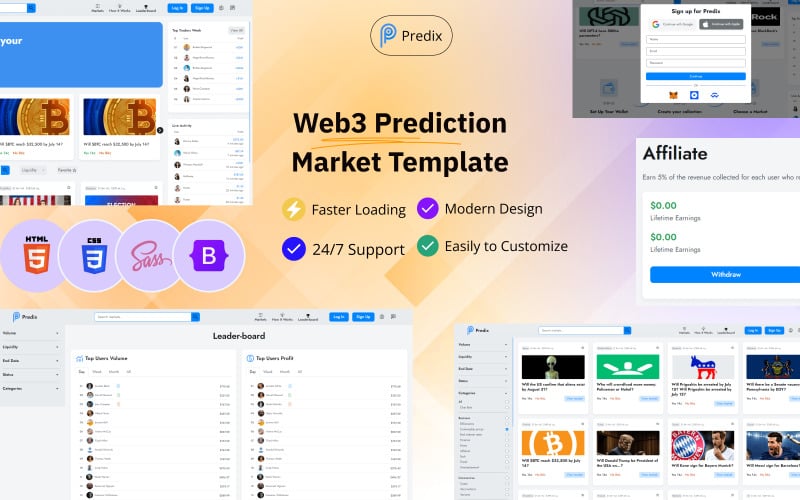 Predix — HTML-шаблон рынка ставок и прогнозов Web3
