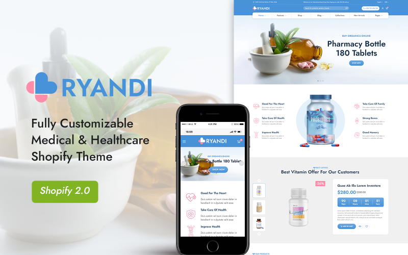 Ryandi – motyw Shopify 2.0 dla branży medycznej i farmaceutycznej