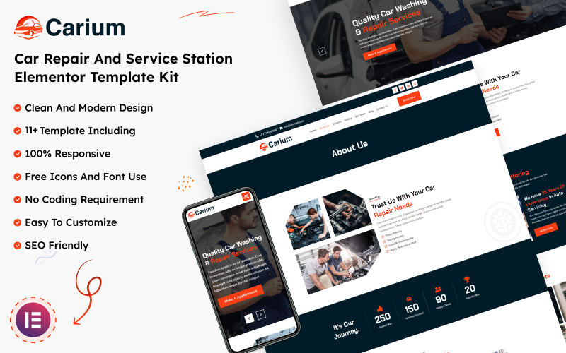 Carium - Template Kit de Elementor para estación de servicio y reparación de automóviles