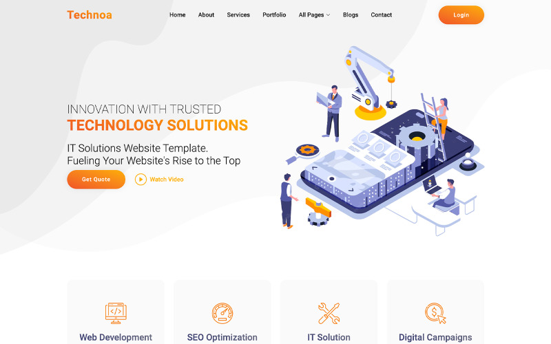 Technoa – Szoftverfejlesztő cég reszponzív webhelysablonja