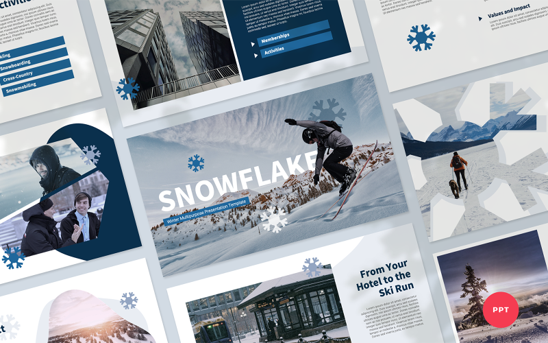 Sneeuwvlok - Winter multifunctionele presentatie PowerPoint-sjabloon