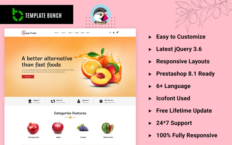 Scoop Fruits - Tema Prestashop responsivo para comércio eletrônico