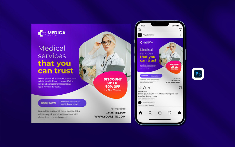 Instagram模板-医疗社交媒体设计模板