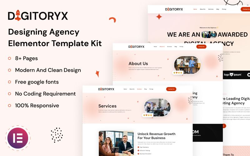 Digitoryx — набор шаблонов Elementor для дизайнерского агентства