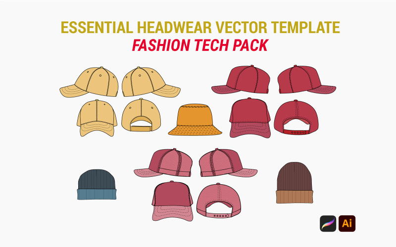 Essential fejfedők Vector Mockup Tech Pack