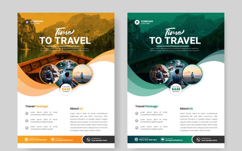 假日旅行传单设计模型, 旅游海报或旅行社传单和传单的设计