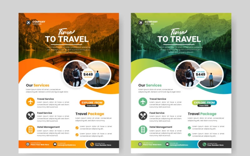 Plantilla de diseño de folletos de viajes, diseño de carteles de viajes y volante de agencia de viajes