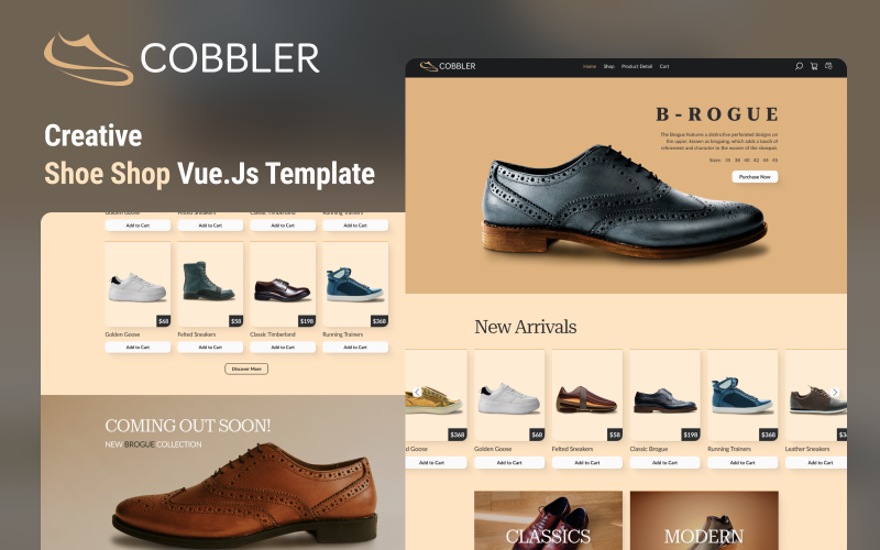 Cobbler - Perfect Shoe Store Шаблон веб-сайту Vue Nuxt Js