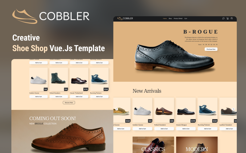 Cobbler – Tökéletes cipőbolt Vue Nuxt Js webhelysablon