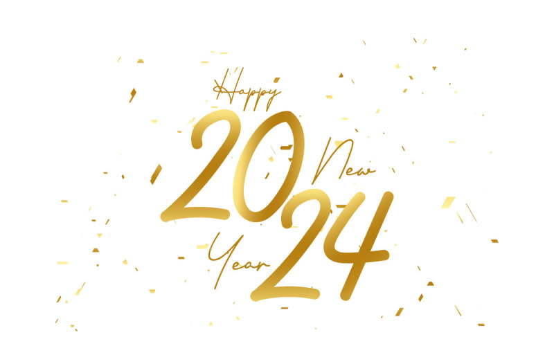 Altın mutlu yeni yıl 2024 vektör dekoratif tasarım arka planı