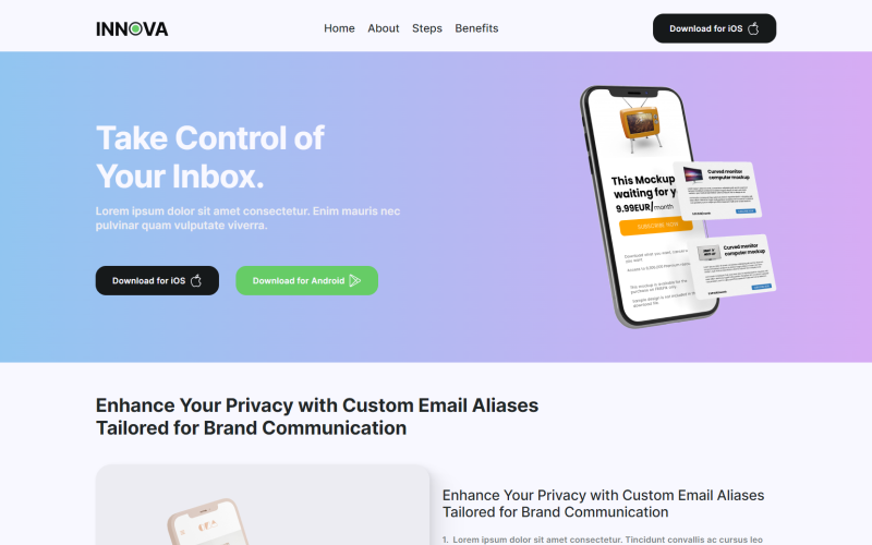 INNOVA -免费的app登陆页HTML模板