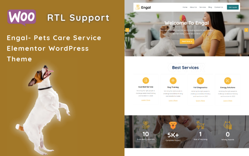 Engal — WordPress тема Elementor службы ухода за домашними животными