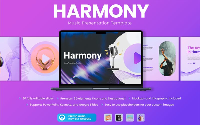 Harmonie - Muziekpresentatie PowerPoint-sjabloon