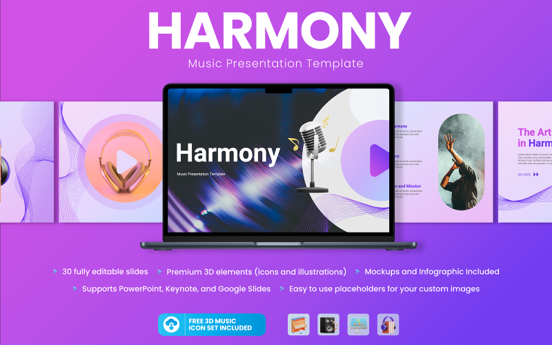 Harmony - Šablona Prezentací Google pro hudební prezentaci