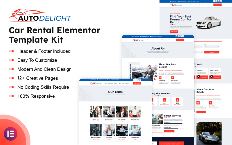 Auto Delight - Araç Kiralama Elementor Şablon Seti