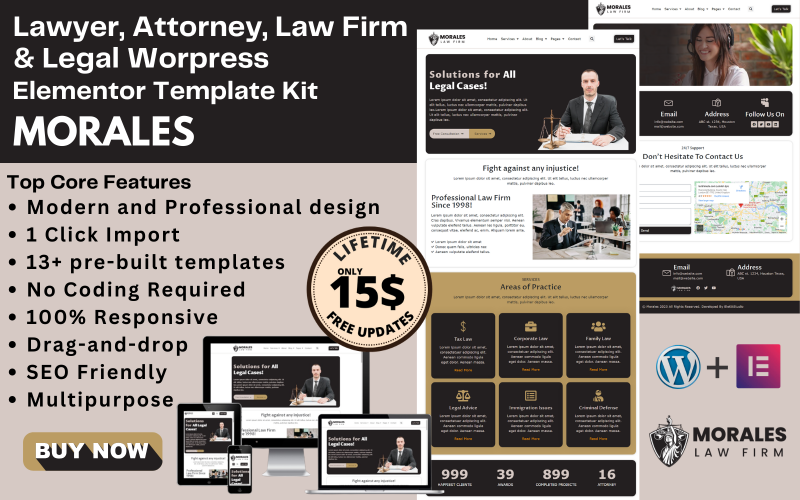 Morales - Hukuk Bürosu, Avukatlar, Avukatlar, Danışmanlar ve Savunuculuk Wordpress Elementor Şablon Seti