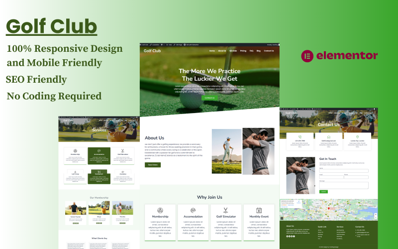 一个动态的高尔夫俱乐部WordPress主题精心制作的元素页面生成器的多功能性