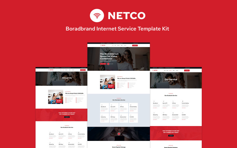 Netco - Kit de plantillas de Elementor del servicio de Internet Boradband