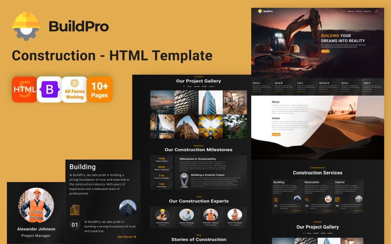 BuildPro - Modèle de site Web HTML pour la construction, l'industrie et la conception