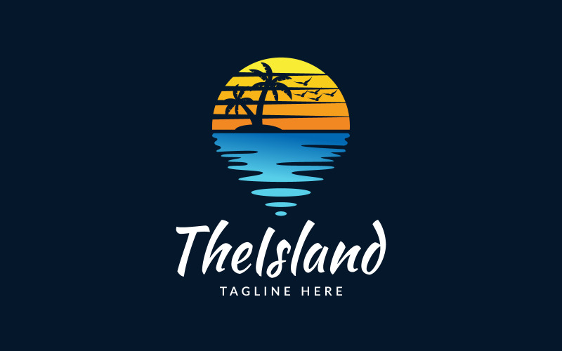Il design del logo della spiaggia del mare dell'isola