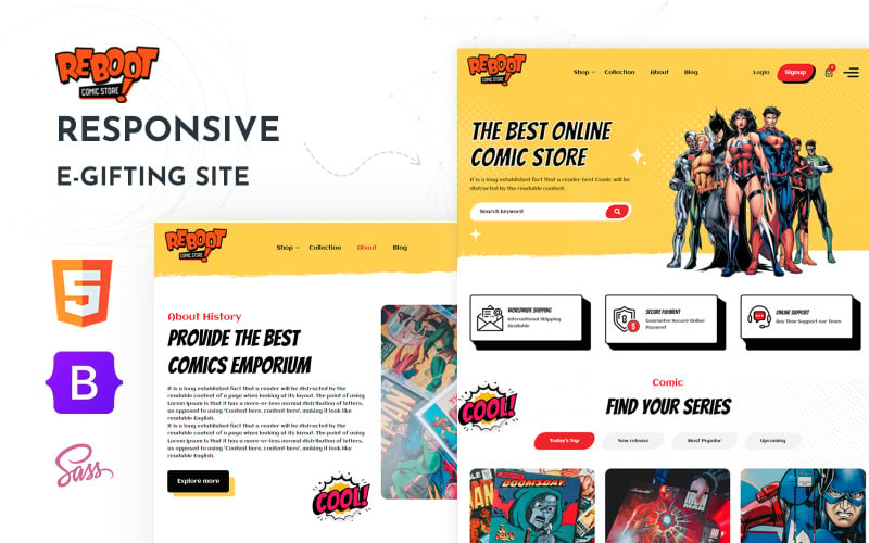重新启动- HTML5 Comic Store网站模型