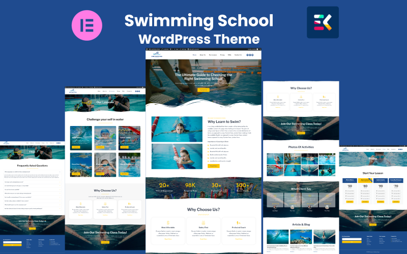 Témata WordPress pro plaveckou školu Elementor