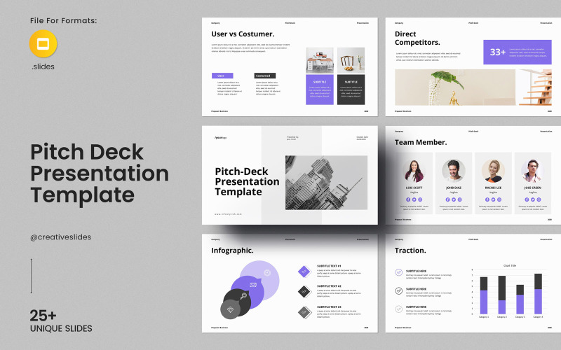 Layout de apresentação do Google Slides do pitch-deck