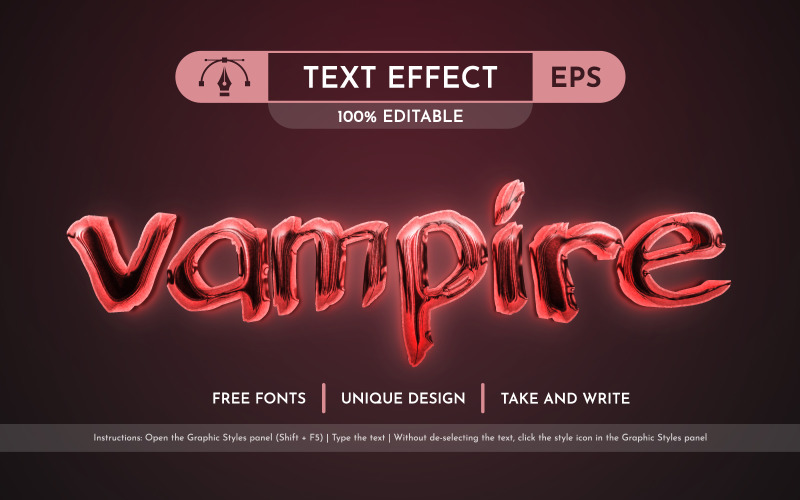 Vampierbloed - bewerkbaar teksteffect, tekenstijl
