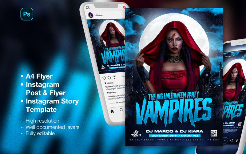 Vampire – Dj Club Night Party Flyer und Social-Media-Beitrag