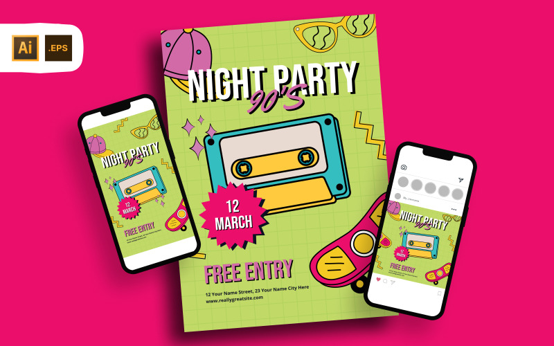 Retro-Nachtparty-Einladungs-Flyer-Vorlage