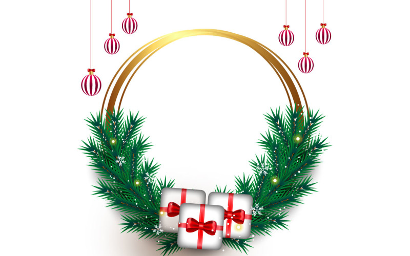 Фоторамка з Різдвом Христовим і новорічна рамка з концепціями ялинкової кулі та зірки з соснової гілки
