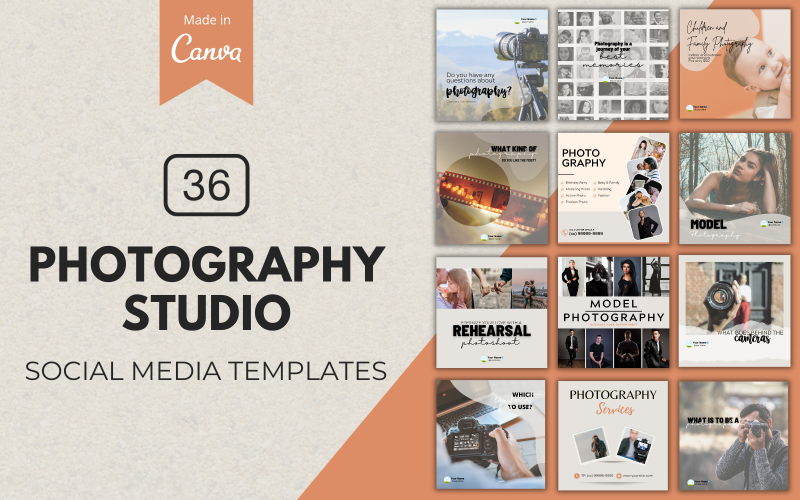 36 шаблонов Canva для фотостудии для социальных сетей
