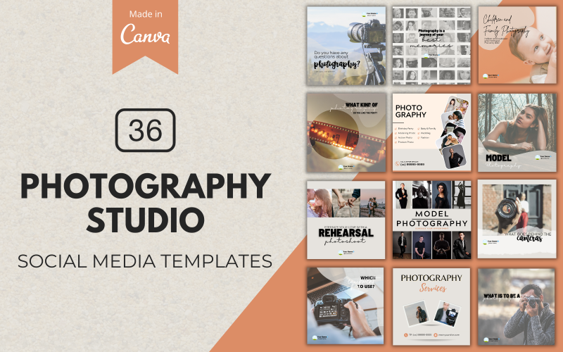36 szablonów Canva Studio fotograficzne dla mediów społecznościowych
