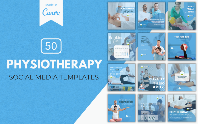 50 modelos premium de Canva de fisioterapia para mídias sociais