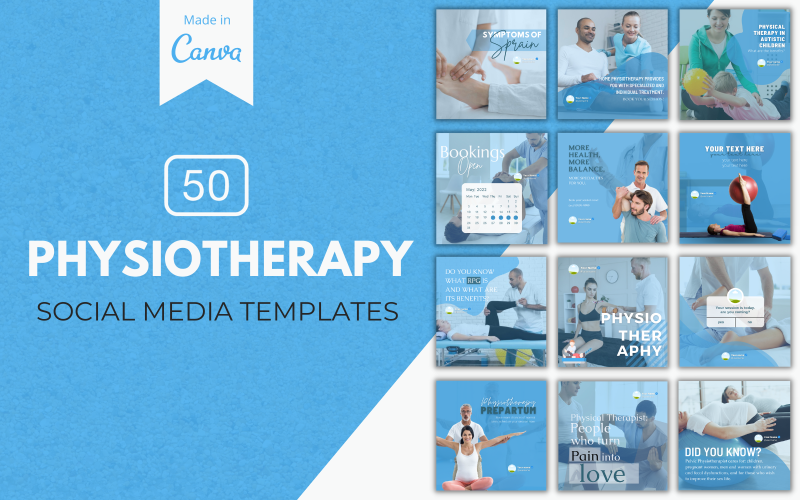 50 plantillas premium de Canva de fisioterapia para redes sociales