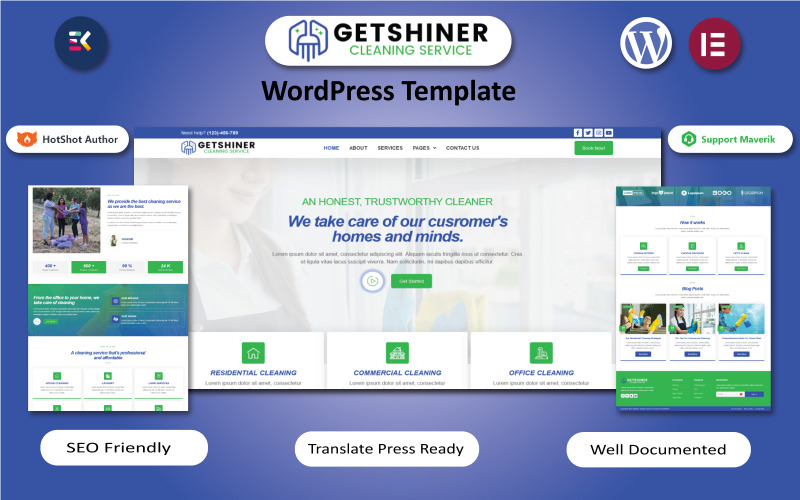 GetShiner -豪华轿车的WordPress元素模板, 窗户清洁工/清洁服务
