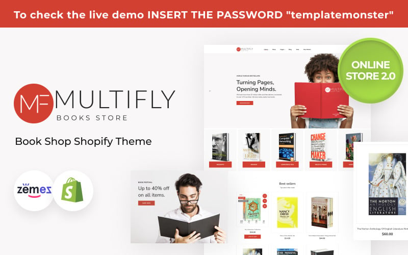 Shopify 2主题.0 réactif premium de Multifly Author Books Store