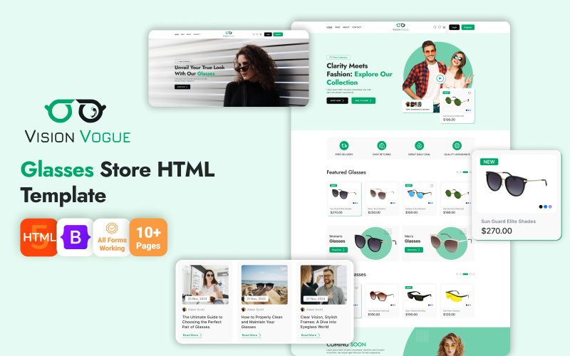 视觉时尚-眼镜商店电子商务HTML网站模板