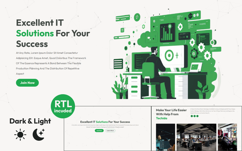Techida - it解决方案公司-企业服务的多功能响应式登陆页模板