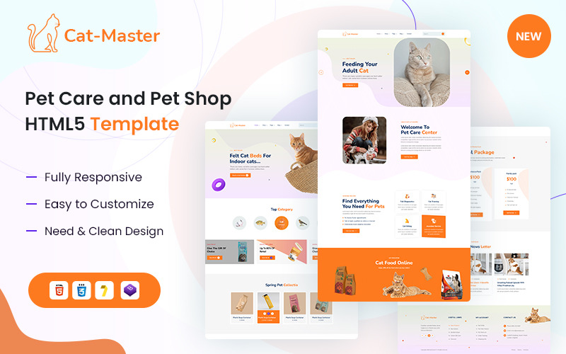 HTML5-Vorlage für Cat-Master Pet Care und Pet Shop