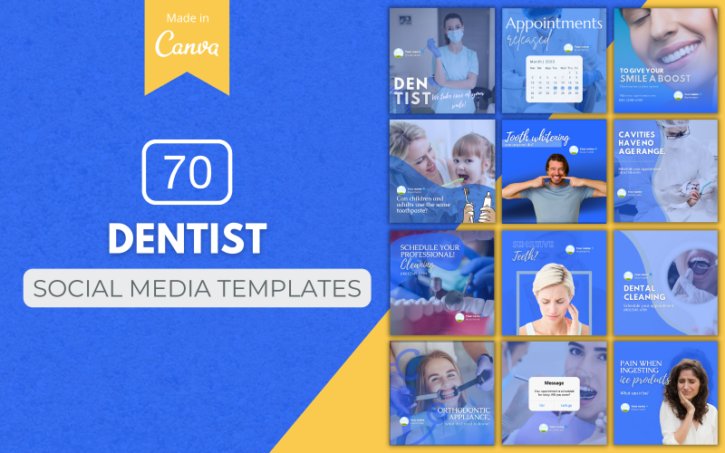 70个高级牙医Canva社交媒体模板